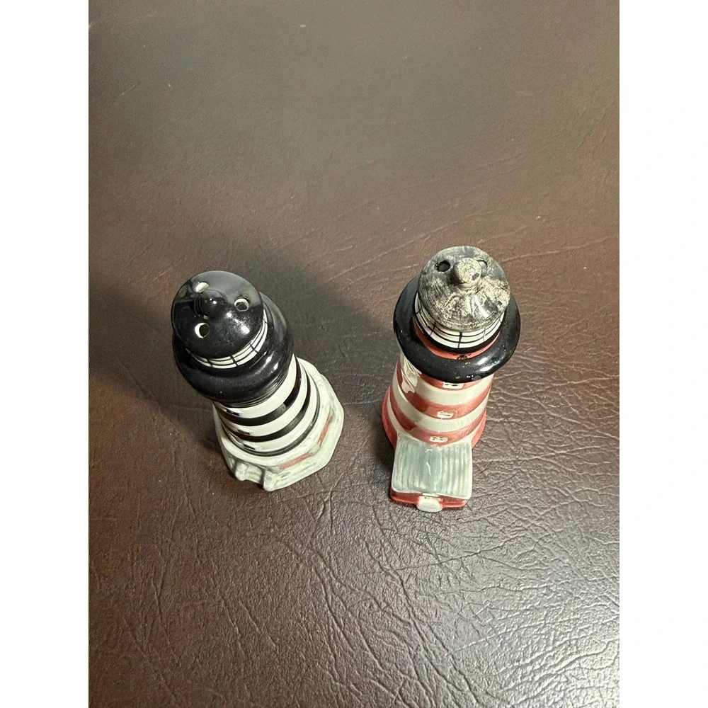 Vintage Lighthouse Salt and Pepper Shakers Ceramic Nautical Beach Decor Set